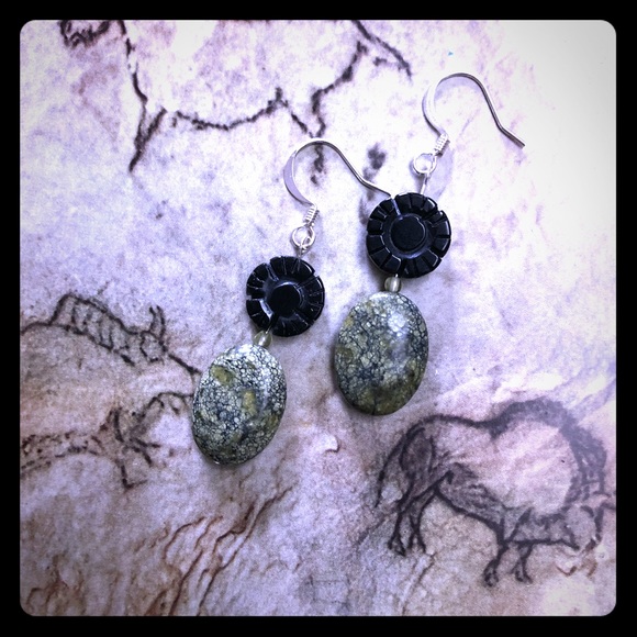 Onyx and Serpentine Earrings